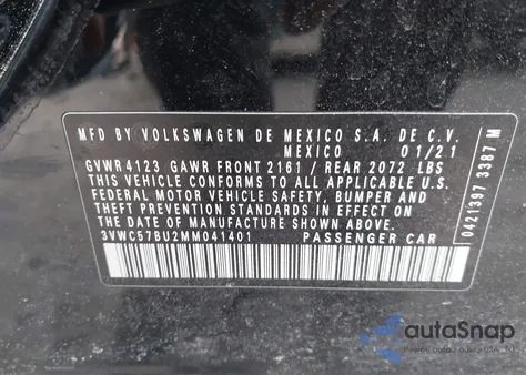 2021 Volkswagen Jetta 1.4T R-Line/1.4T S/1.4T Se из США, поврежденный, VIN 3VWC57BU2MM041401